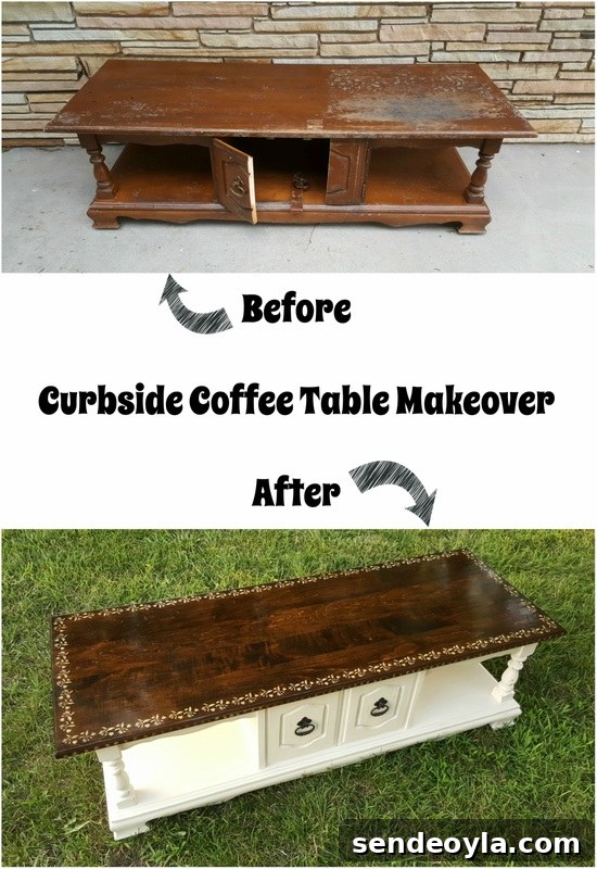 DIY Curbside Coffee Table Makeover 15 Painted coffee table makeover before and after