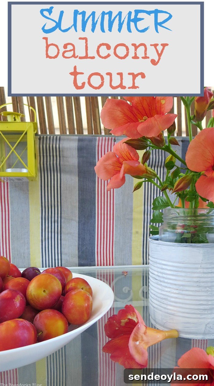Cherry plums and flowers on the table a summer balcony tour