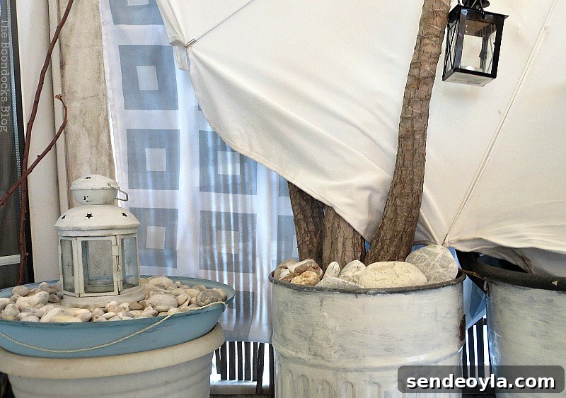 Pots used to hold Nautical lantern, A Tour of the Balcony, Part 1 www.theboondocksblog.com