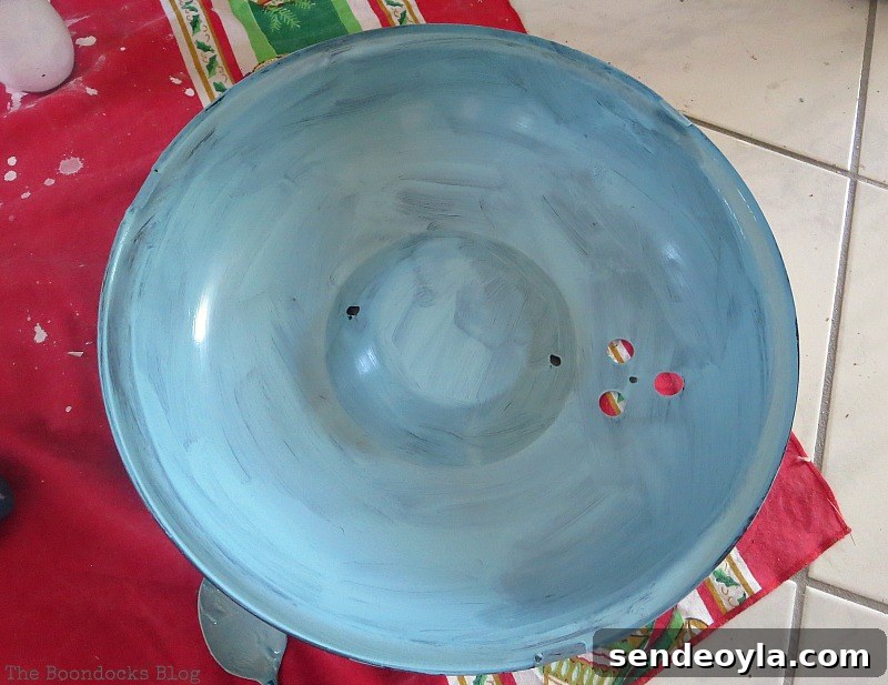 Upcycle a Grill into a Nautical Lantern 4 Painting the cover, How to make a Nautical Lantern from a Grill - Int'l Bloggers Club Challenge www.theboondocksblog.com