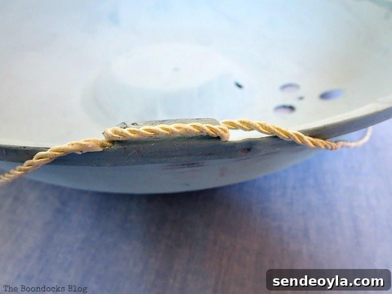 Upcycle a Grill into a Nautical Lantern 5 Adding rope, How to make a Nautical Lantern from a Grill - Int'l Bloggers Club Challenge www.theboondocksblog.com
