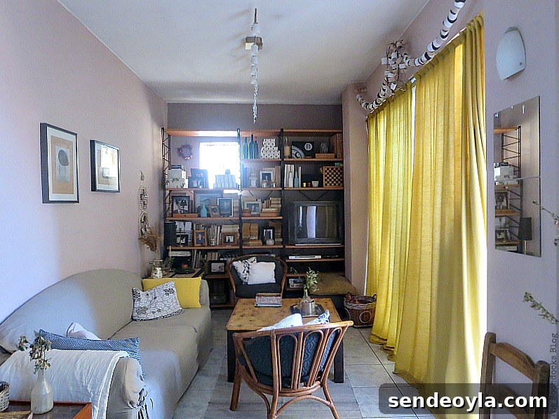 Living Room with glare from window, How I Easily Solved the Glass Blocks Problem