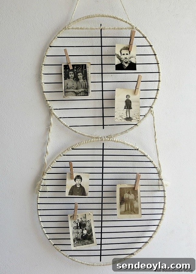 DIY Father's Day Photo Display Ideas 2 Barbecue grill rack repurposed into a photo display for Father's Day