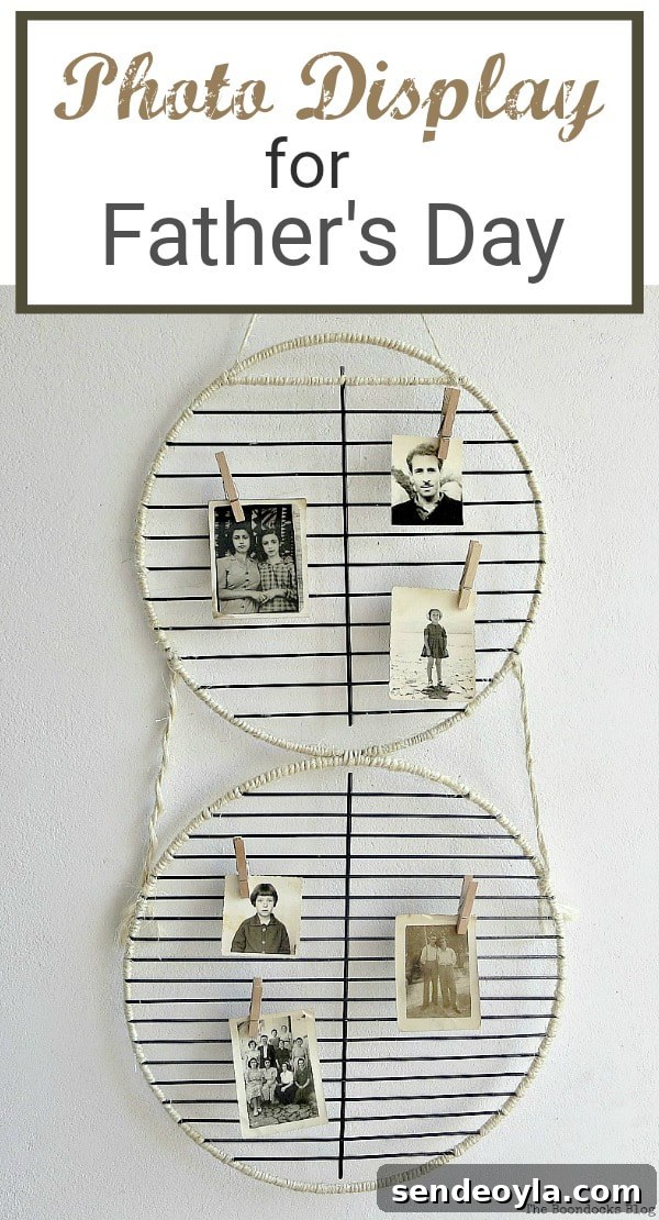 DIY Father's Day Photo Display Ideas 14 Barbecue grill rack repurposed into a photo display for Father's Day