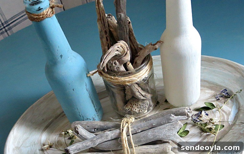 Painted bottles, Greek Beach Table - Int'l Bloggers Club Challenge