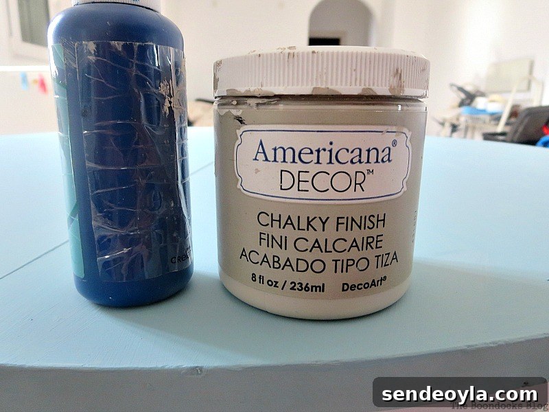 Mixing the paint, Greek Beach Table - Int'l Bloggers Club Challenge