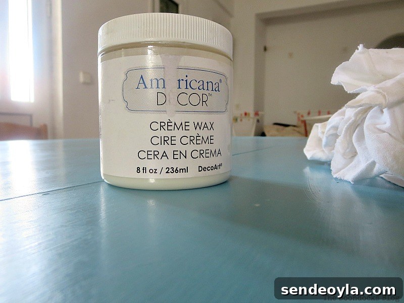Adding the cream wax, Greek Beach Table - Int'l Bloggers Club Challenge
