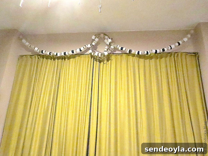 Night view of garland and wreath