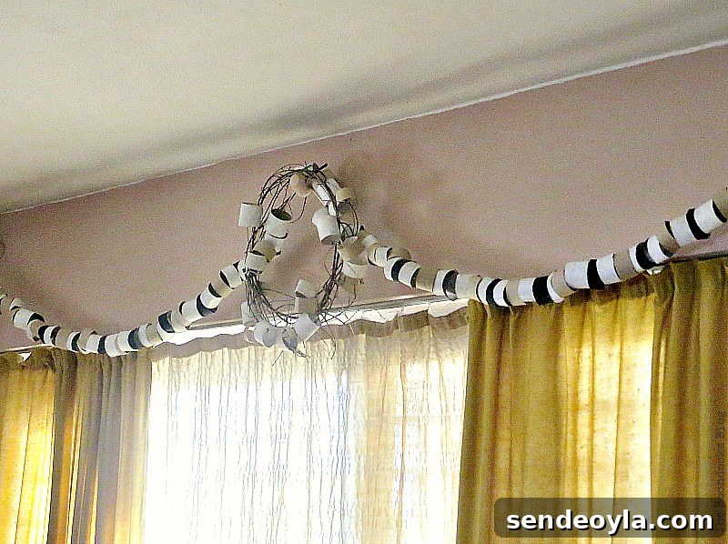 Garland and wreath made from paper rolls