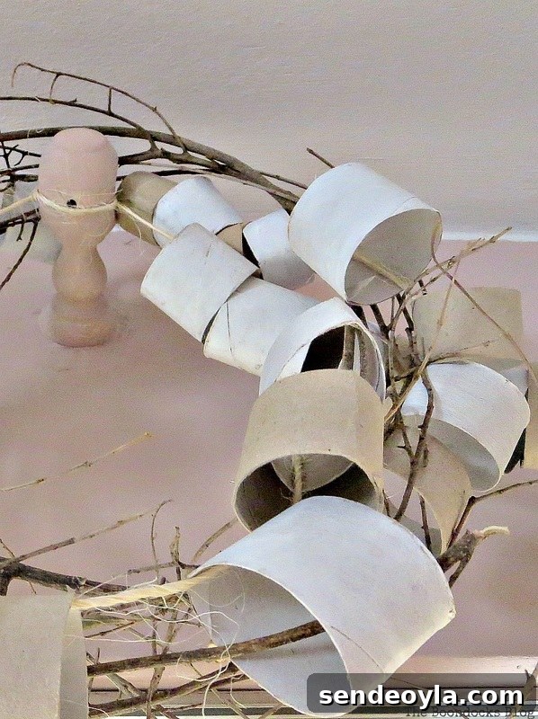 Final view of paper roll garland and wreath