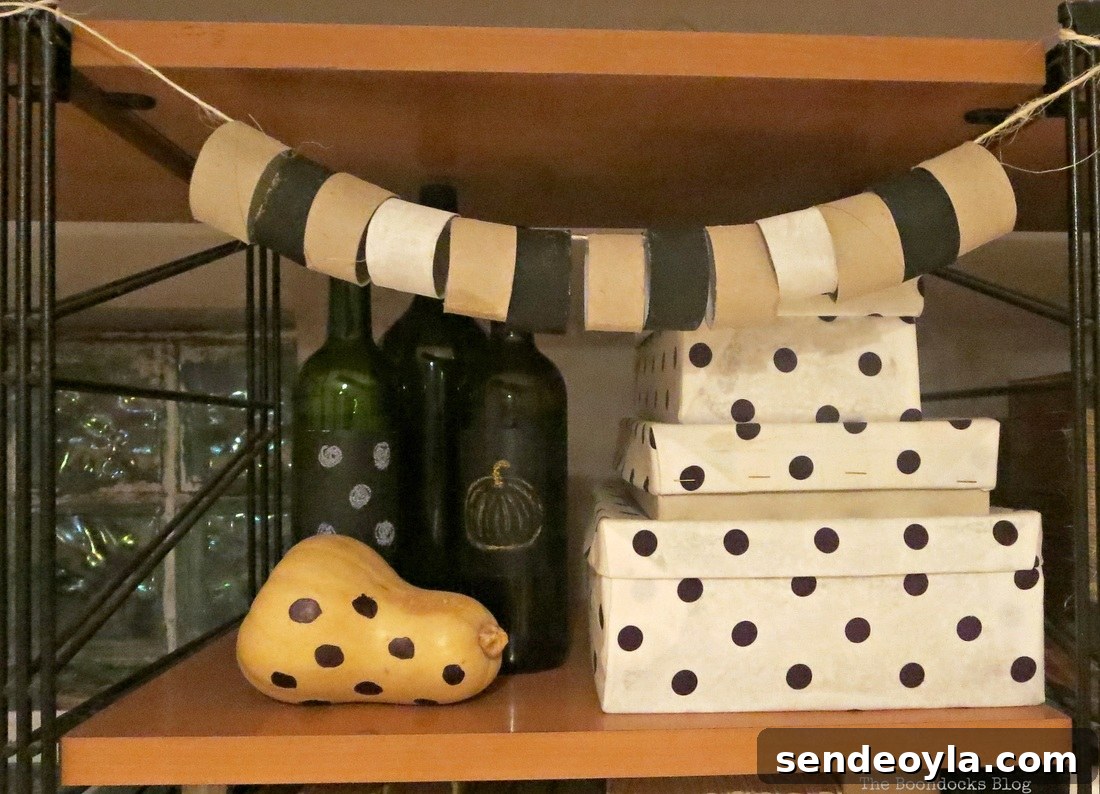Paper roll garland on wall unit