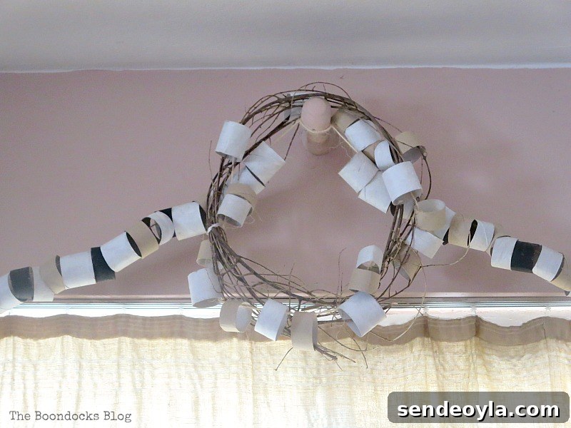 Wreath made from paper rolls