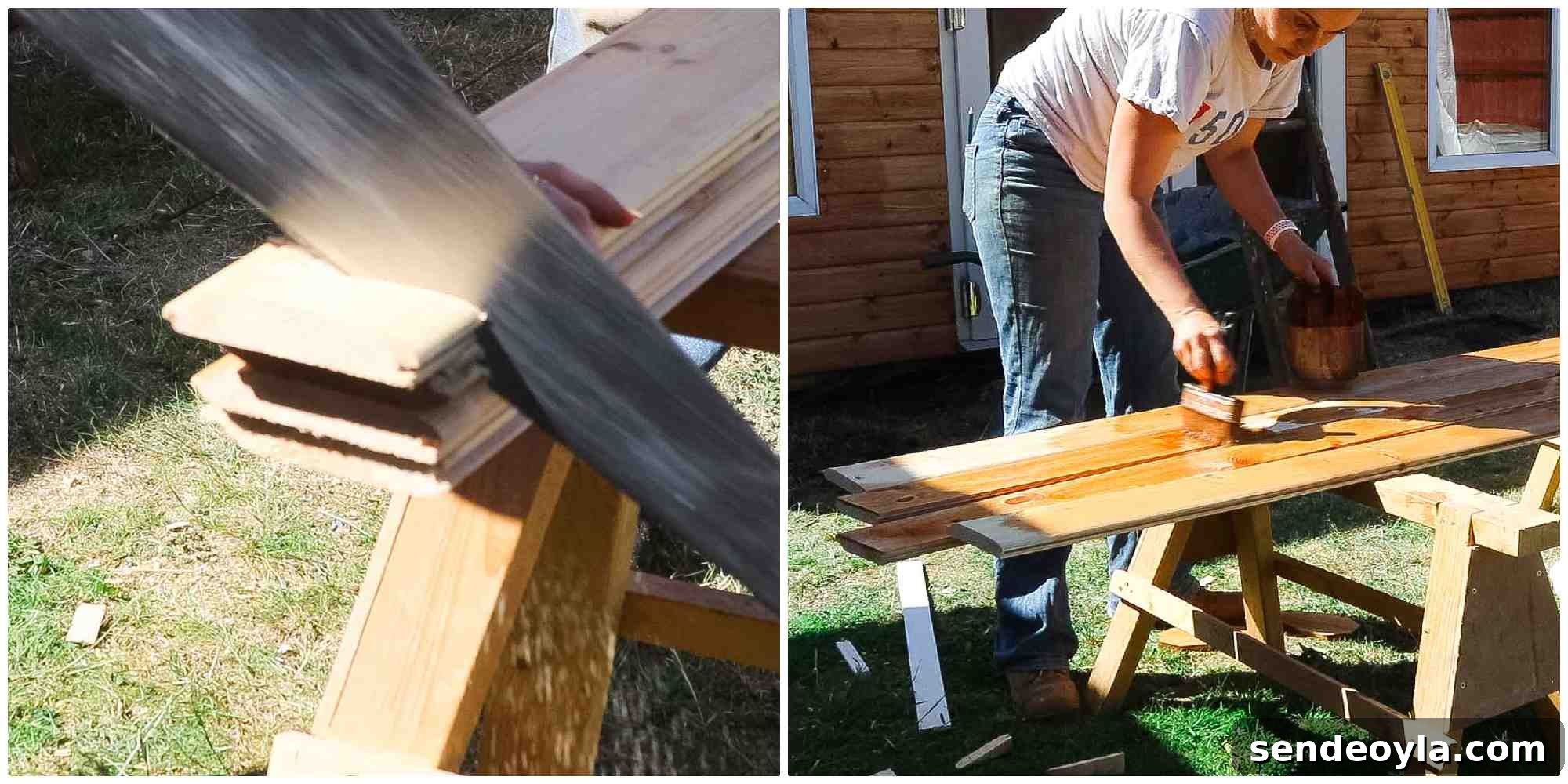 Install Roofing Felt on a Shed: Step-by-Step Tips 16 Woman cutting roof felt trim with a hand saw and treating it