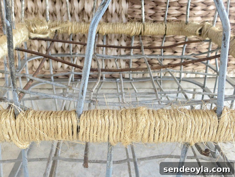 Milk Crate Table Upcycle: Stylish DIY Makeover 12 Close up of the twine which binds the two crates together.