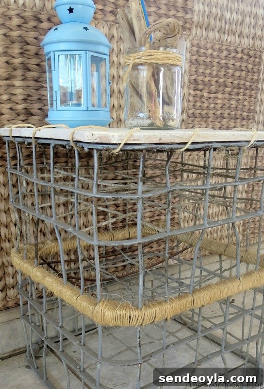 Milk Crate Table Upcycle: Stylish DIY Makeover 14 A wire milk crate table.