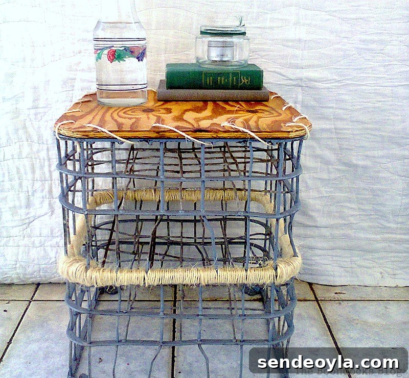 Milk Crate Table Upcycle: Stylish DIY Makeover 3 The wire milk crate table before the upcycle.