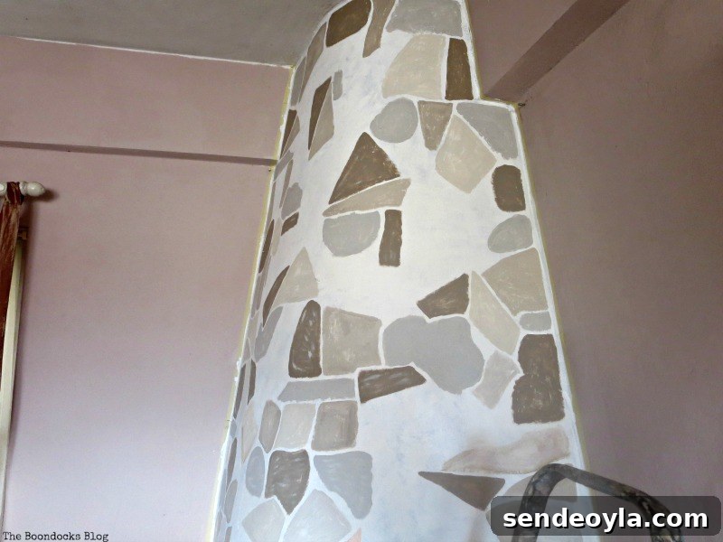 Long-Overdue Fireplace Makeover: Inspiring Before and After 5 Painting the stones on the fireplace , The Long Overdue Fireplace makeover www.theboondocksblog.com