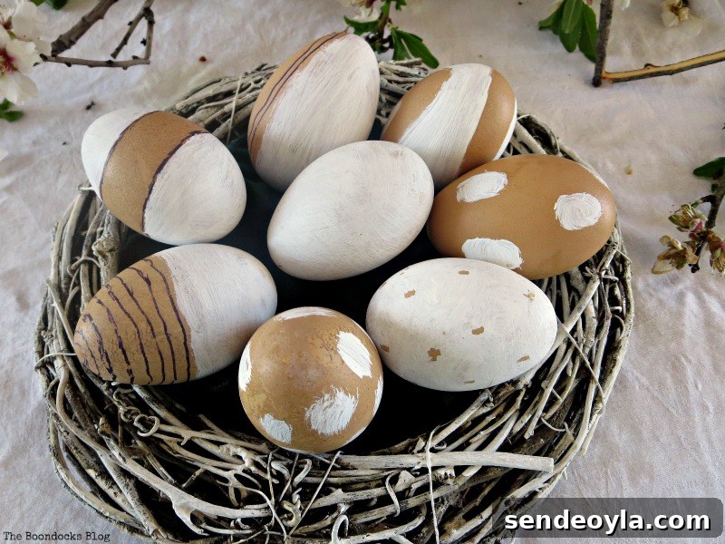 the chalk painted eggs, A nest for my rustic eggs www.theboondocksblog.com