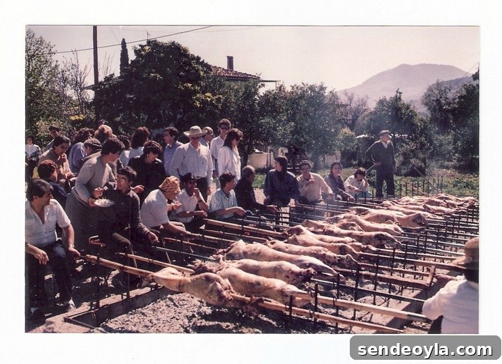 Roasting of lambs for Easter