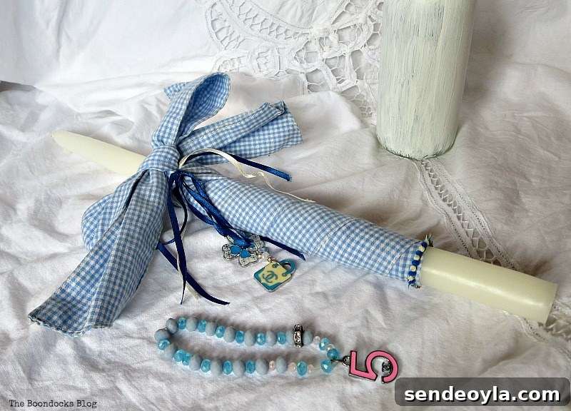 Blue Easter candle detail