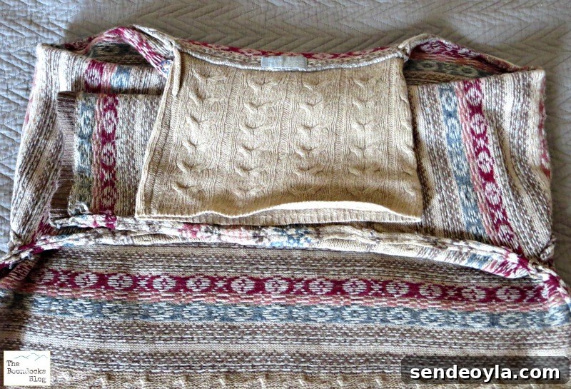 DIY Sweater Pillow Tutorial: Upcycle Old Sweaters 8 Folding the sweater, Sweater pillows the easy way - www.theboondocksblog.com