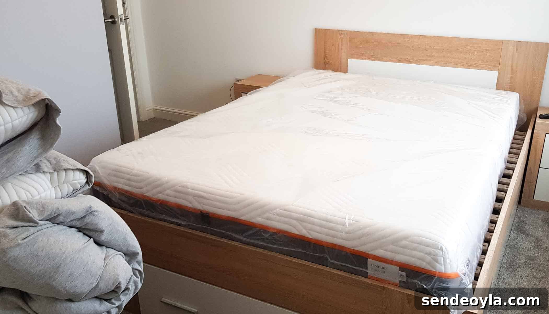 new tempur mattress delivered and put on a bed