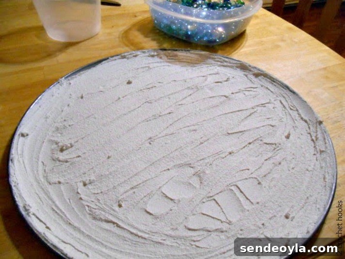 Grout on pizza pan.