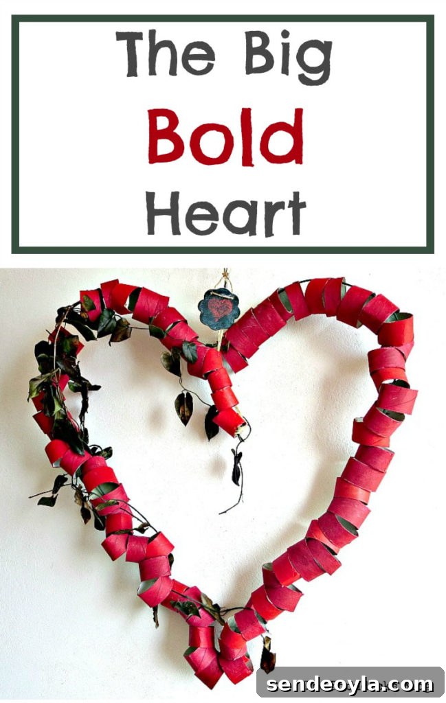 DIY Heart Wreath from Toilet Paper Rolls 12 At a budget-friendly splash of red and whimsy to your Valentine's decorating with a Big, Bold Heart craft made from upcycled toilet paper rolls.