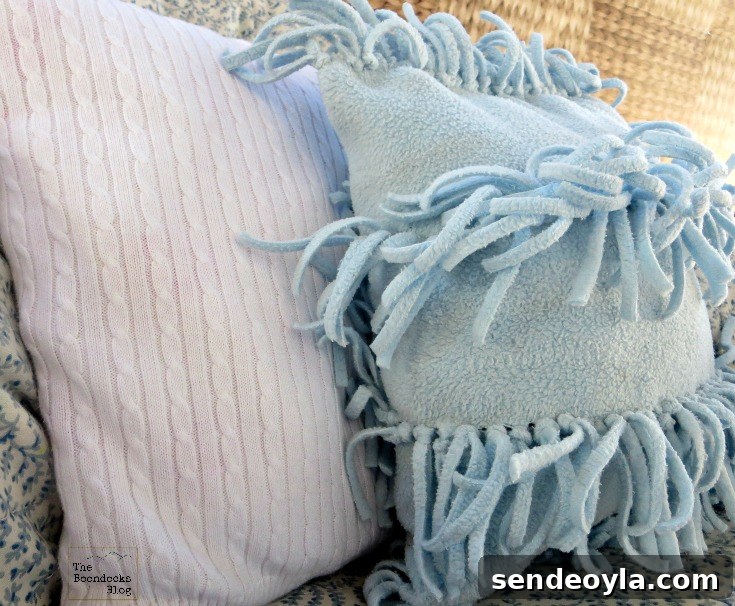 DIY Minimal-Sew Fleece Pillow 11 Finished fleece pillow - alternate view
