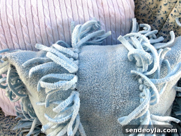 DIY Minimal-Sew Fleece Pillow 12 Top view of finished fleece pillow