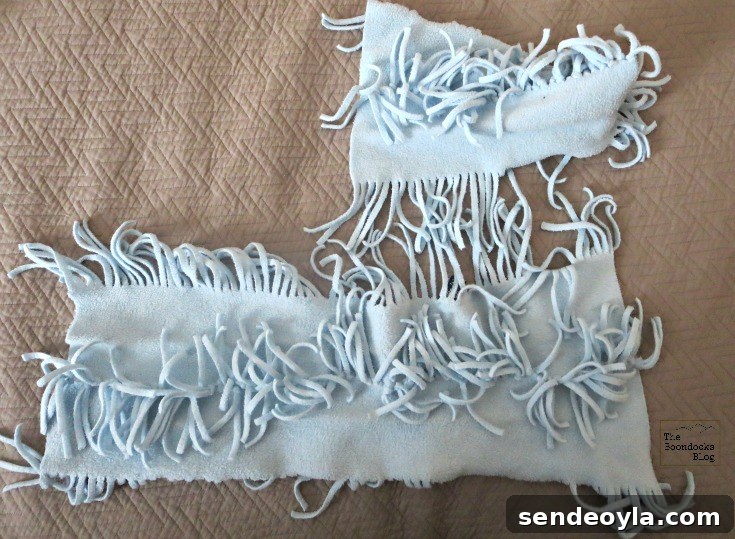 DIY Minimal-Sew Fleece Pillow 7 Cutting the scarf into sections to form a pocket