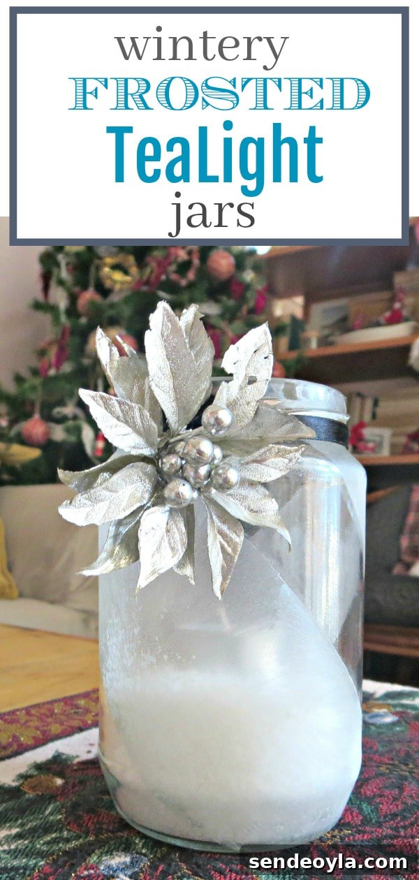 Tea light decorated with crystal ice spray and silver flower