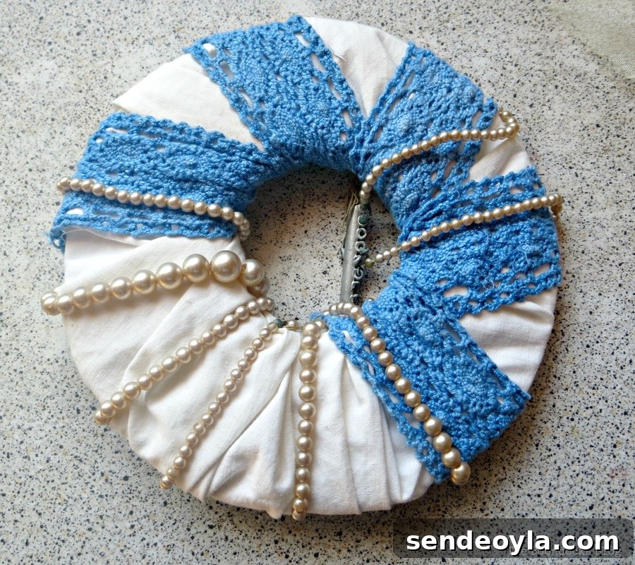 DIY Upcycled Christmas Ornaments from Scrap Ribbon 9 Vintage fabric ornament with beads