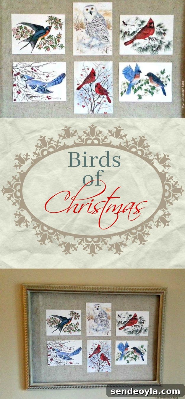 How to create wall decor with cards and a frame for Christmas, The Birds of Christmas - The Boondocks Blog 
