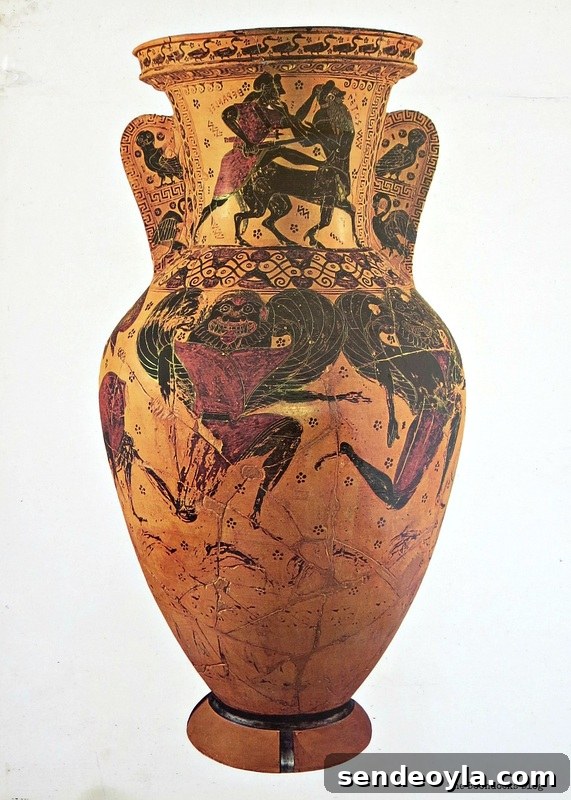  closeup of large vase,  decoupaged Ancient Vases An Ancient Tray www.theboondocksblog.com 