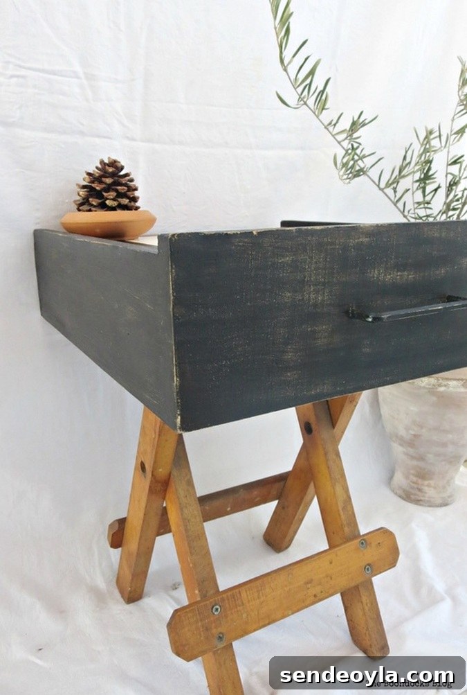  Tray from drawer, decoupaged Ancient Vases used as a table, An Ancient Tray www.theboondocksblog.com