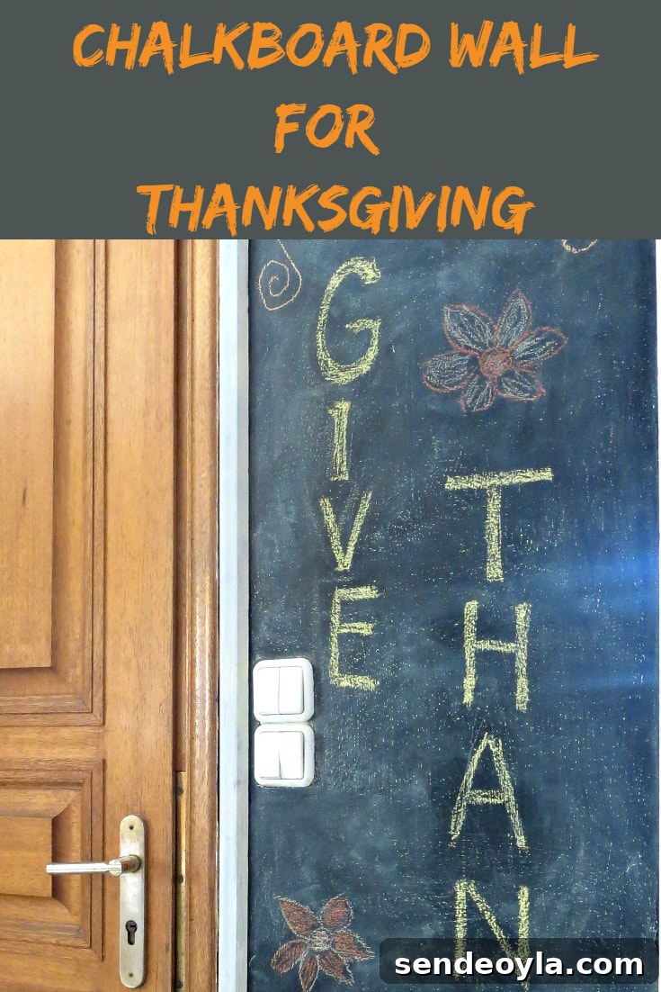 Chalkboard wall for a thanksgiving sign. #Blackboard #DIYproject #DIYchalkboardwall #easychalkboardwall #Thanksgivingsign #Givingthanks Seeing black, www.theboondocksblog.com