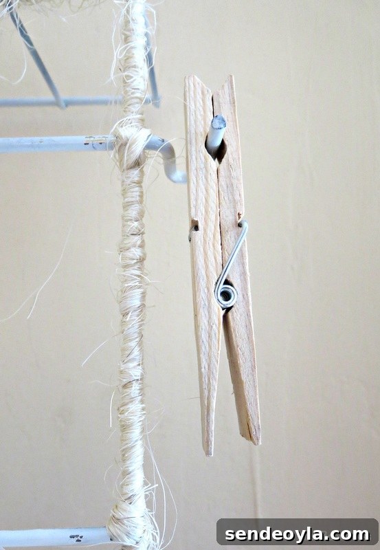 Wire Rack Organizer Wrapped with Twine clothespin The Twine  Lady Returns www.theboondocksblog.com