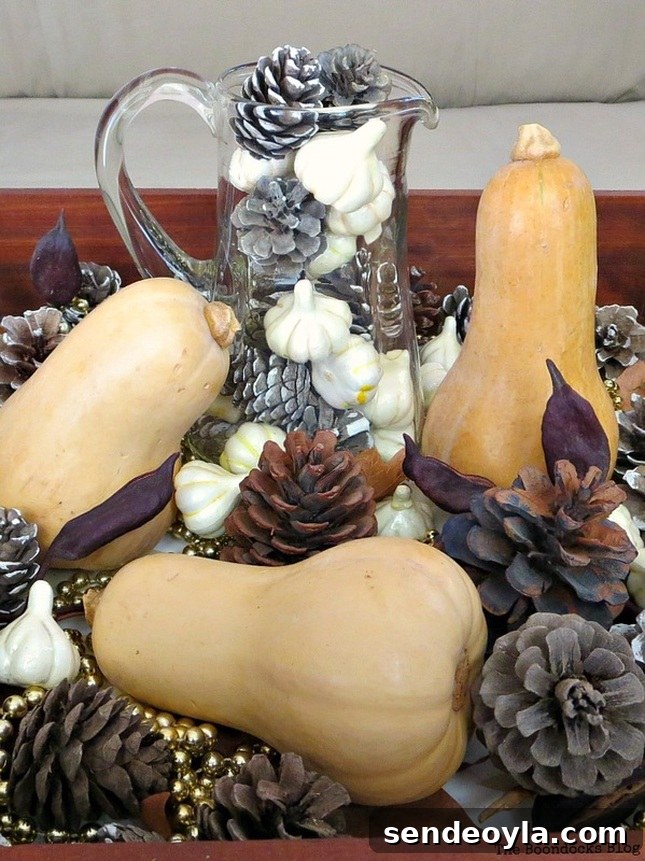 Glass pitcher, Faking a Fall Vignette, www.theboondocksblog.com