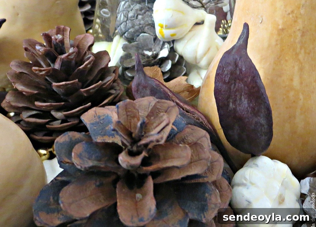 Detail of pine cones, Faking a Fall Vignette, www.theboondocksblog.com