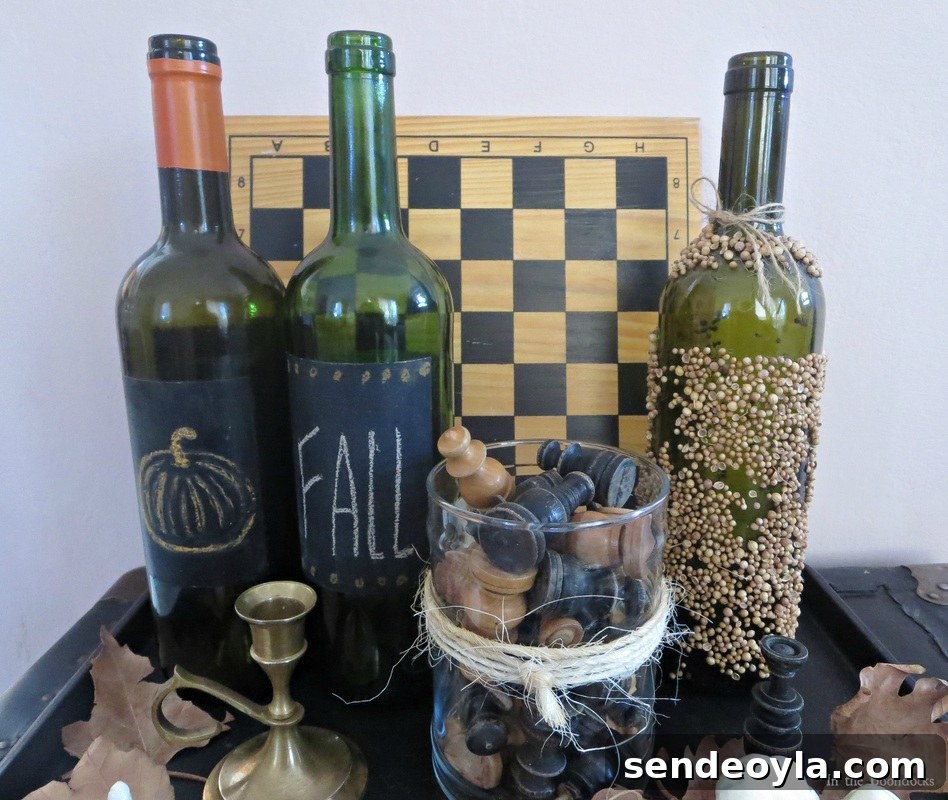 chalk paint on labels, The Chalkboard Fall Vignette www.theboondocksblog.com