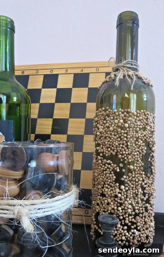 bottle with seeds, The Chalkboard Fall Vignette www.theboondocksblog.com